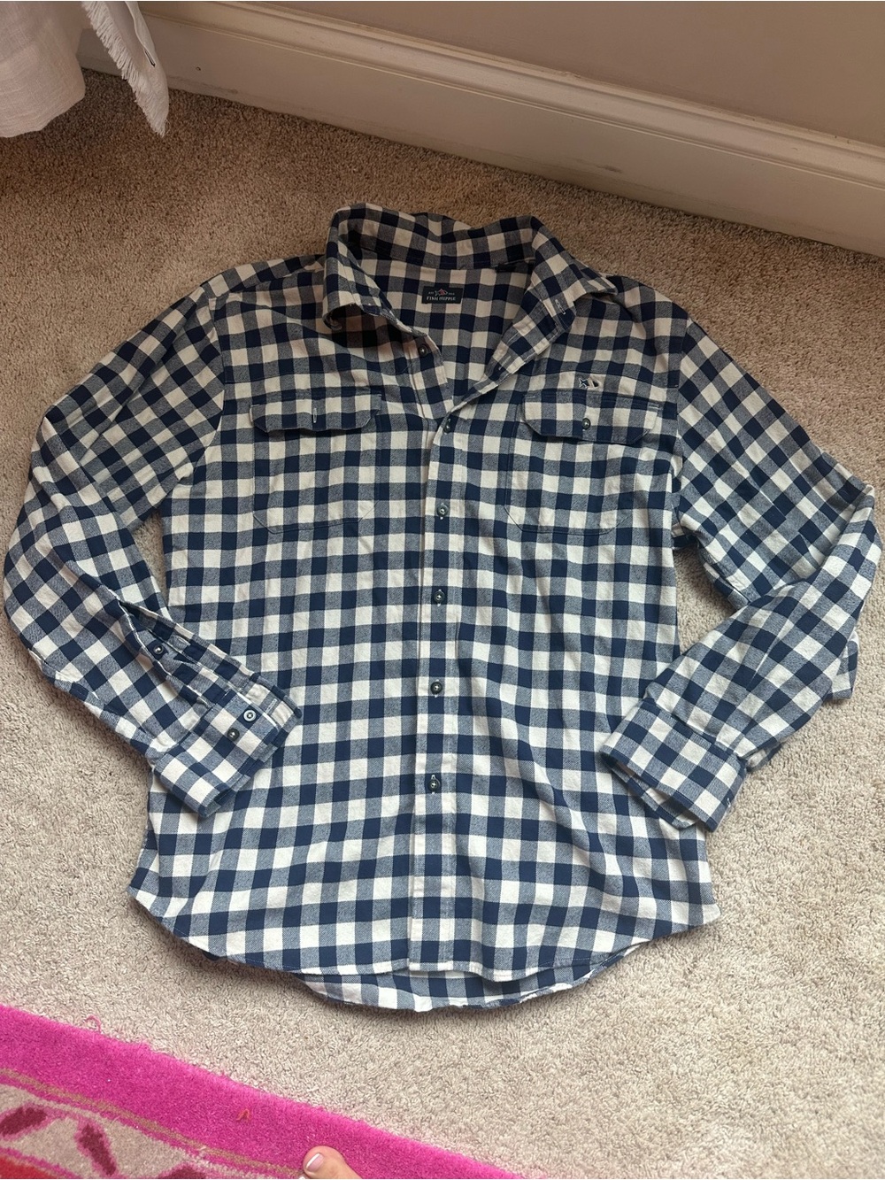 Fish Hippie Men's Gingham Button Down in Blue & White